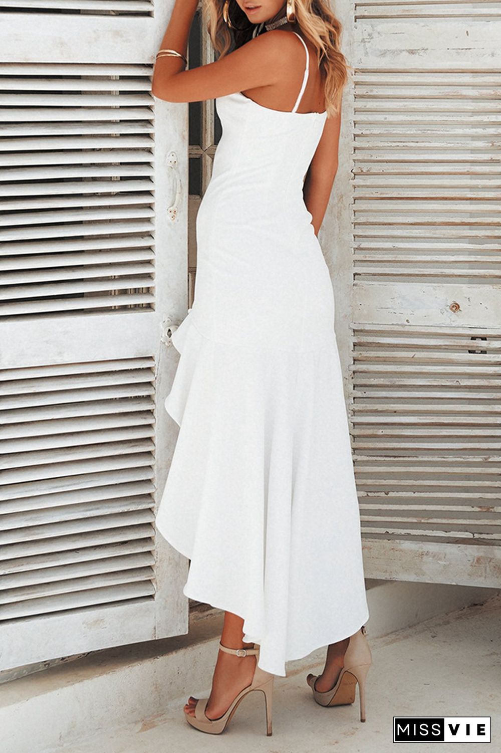 Sexy Solid Split Joint Spaghetti Strap Trumpet Mermaid Dresses