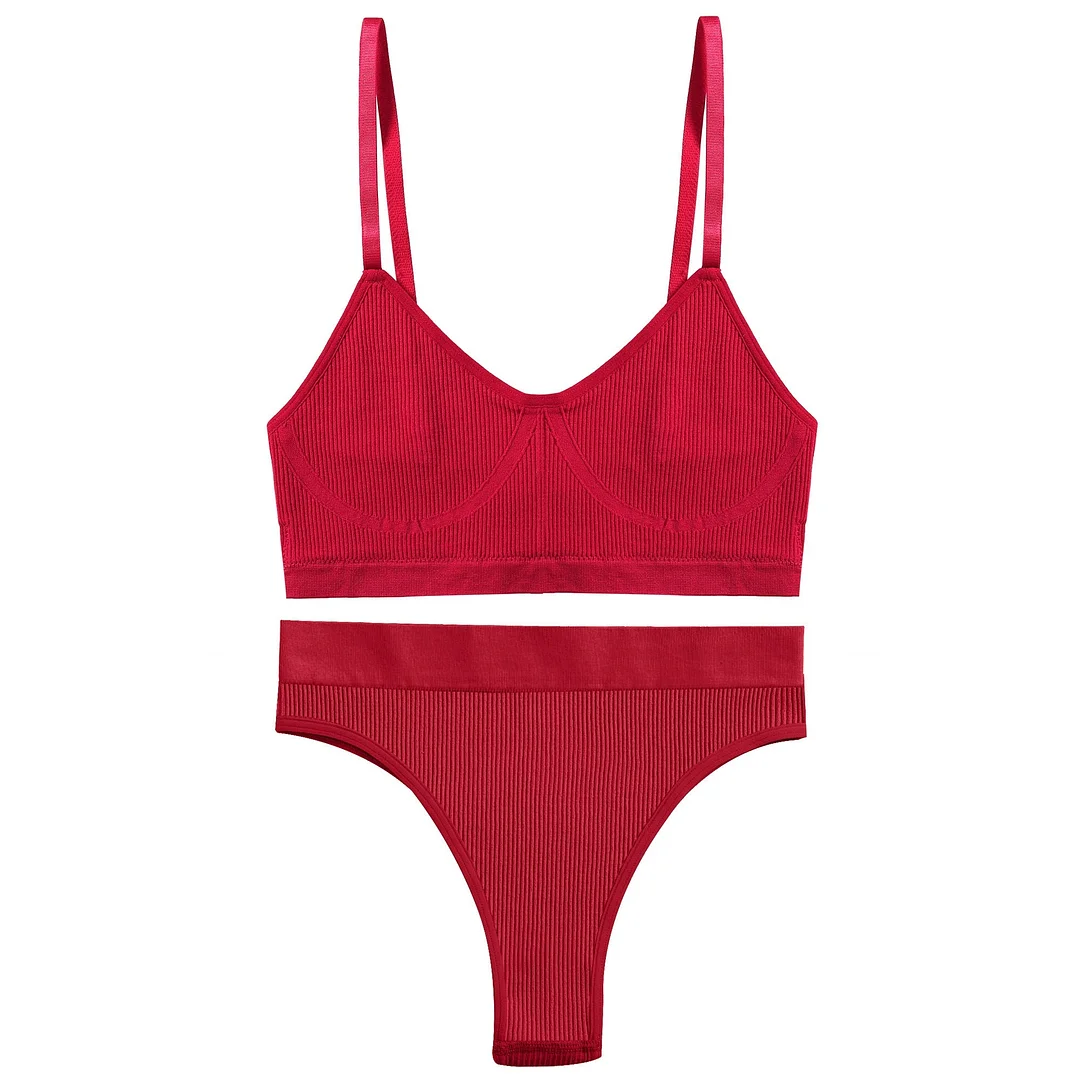 FINETOO Women Seamless Bra Set Push Up 1 Camis+1 Panty Lingerie Sports Underwear Active Sexy Thong Bra Fitness Bikini Crop Top