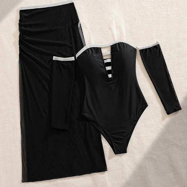 Off Shoulder One Piece Swimsuit and Skirt