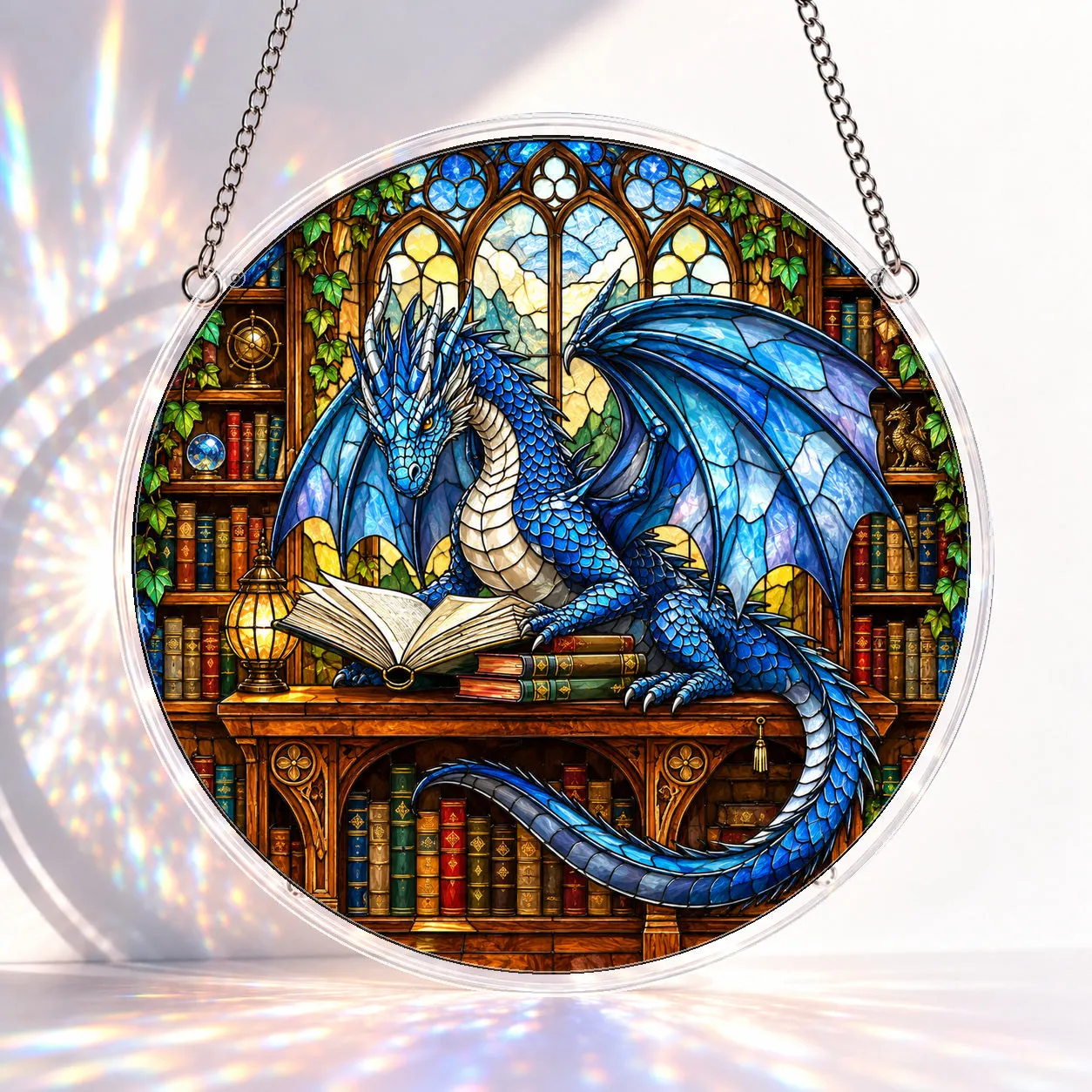 Dragon&rsquo;s Library Stained Glass Suncatcher Puzzle
