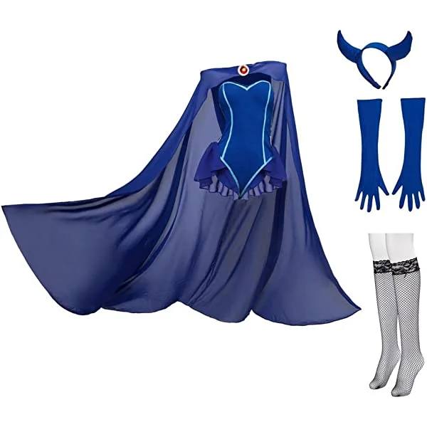 Women's Bombshell Raven Cosplay Costume Jumpsuit with Hooded Cloak Halloween