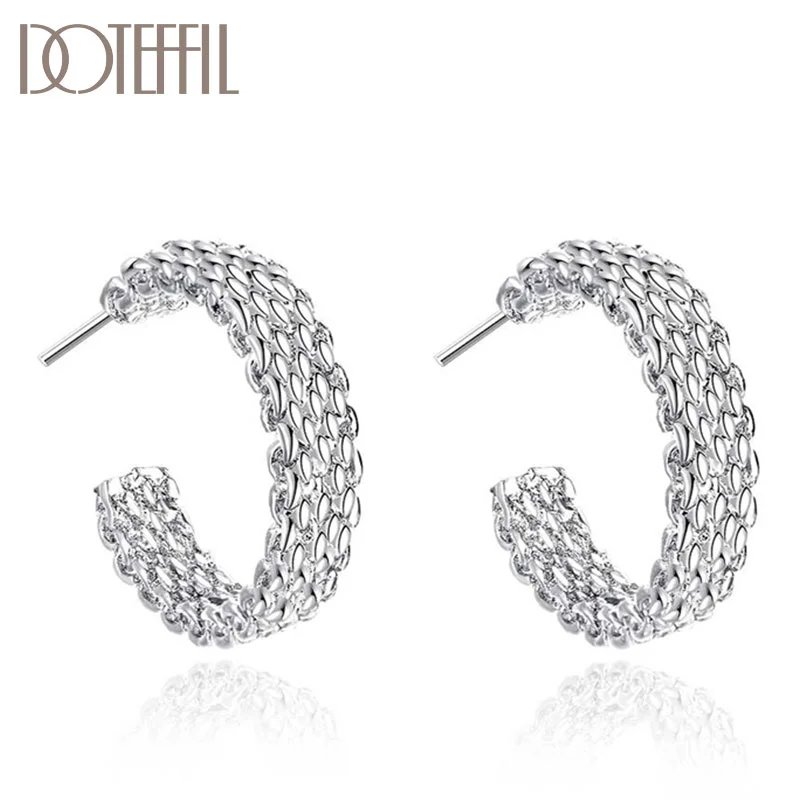 DOTEFFIL 925 Sterling Silver High quality mesh Earrings Women Jewelry
