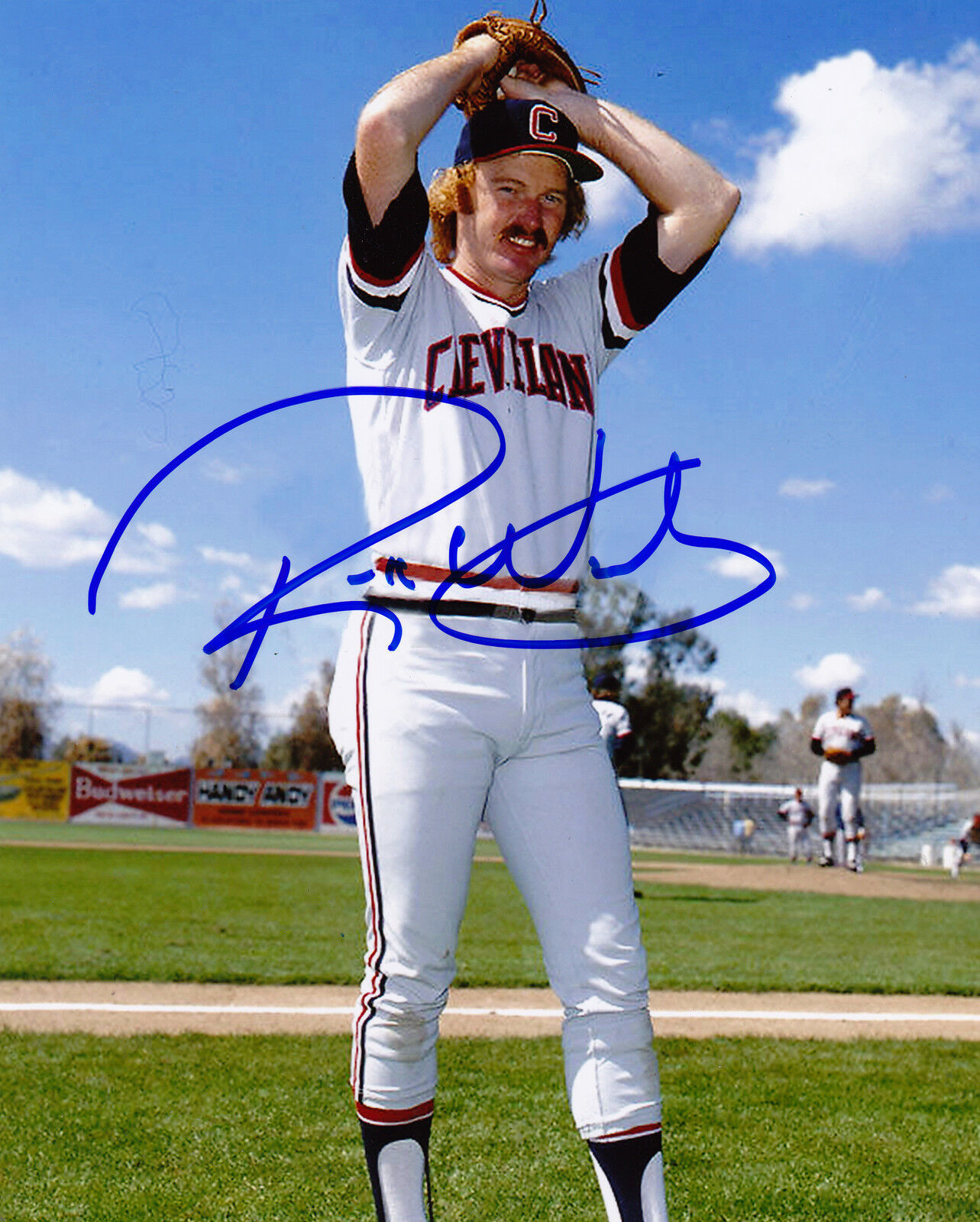 RICK WAITS CLEVELAND INDIANS ACTION SIGNED 8x10