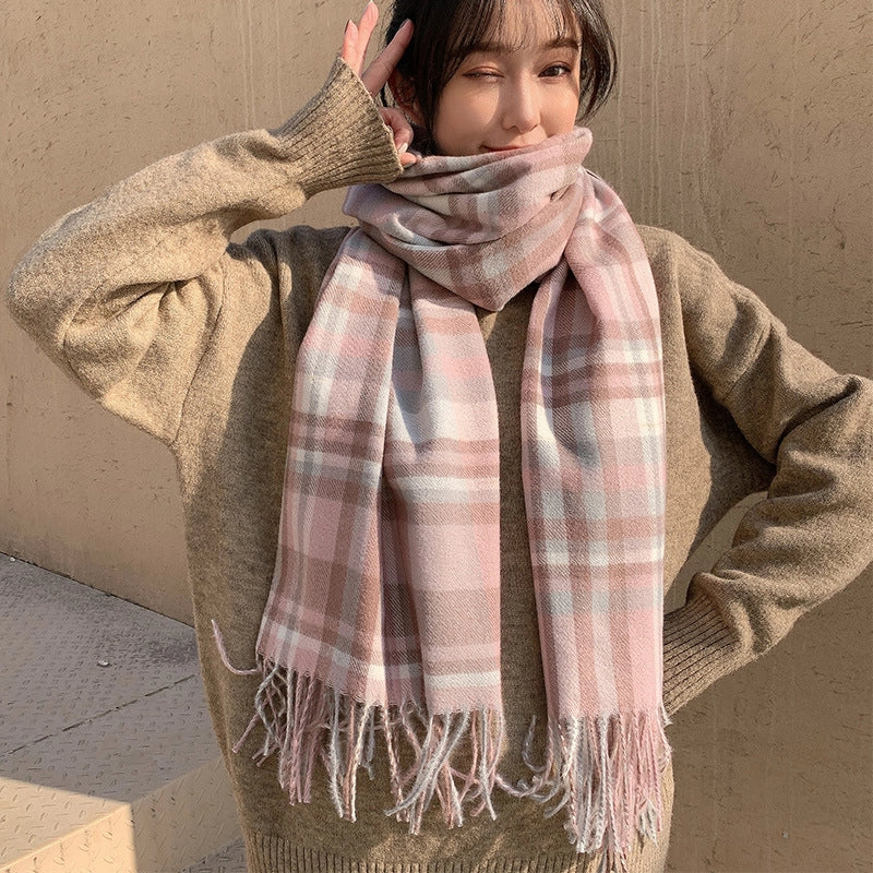 Imitation Cashmere Scarf Winter Women’s Japanese And Korean Sweet Mid-length Scarf Warm Printed Scarf Women’s Scarf Shawl