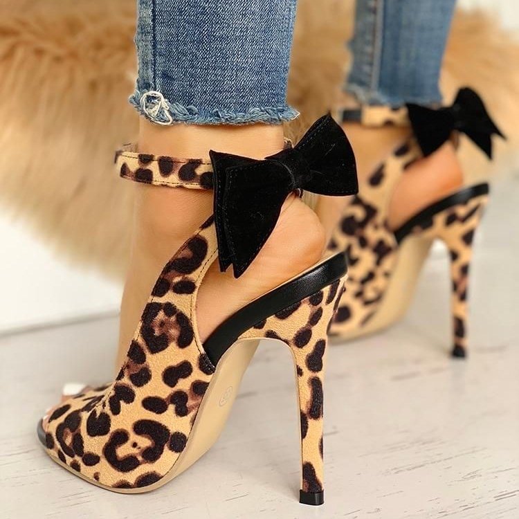 Leopard Print Heels Ankle Strap Bow Pumps|FSJshoes