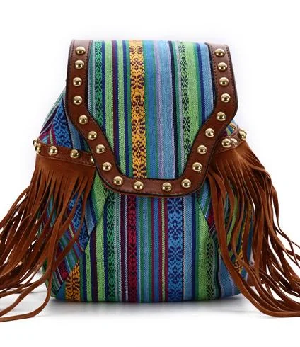 Ladies ethnic cloth bag casual fashion tassel backpack