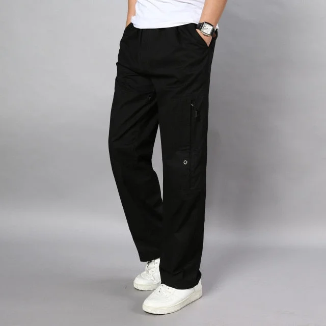 Aonga Summer Men's Khaki Pants Large Size Straight Fit Big Sizes 5XL Side Pockets Wide Leg Cotton Black Cargo Pants Work Trousers Male aonga