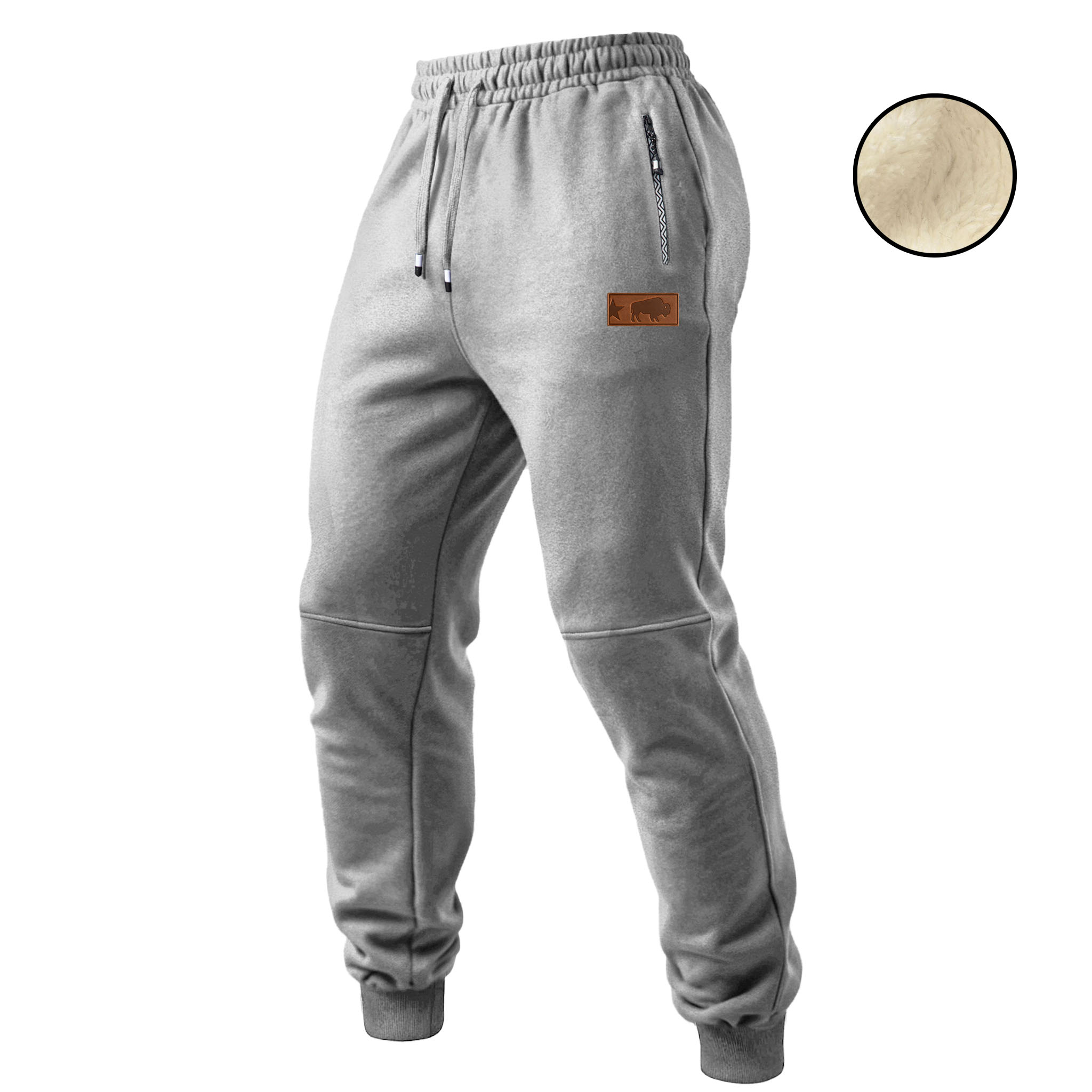 Men's Vintage Western Cowboy Fleece Zipper Pocket Elastic Drawstring Jogging Sweatpants