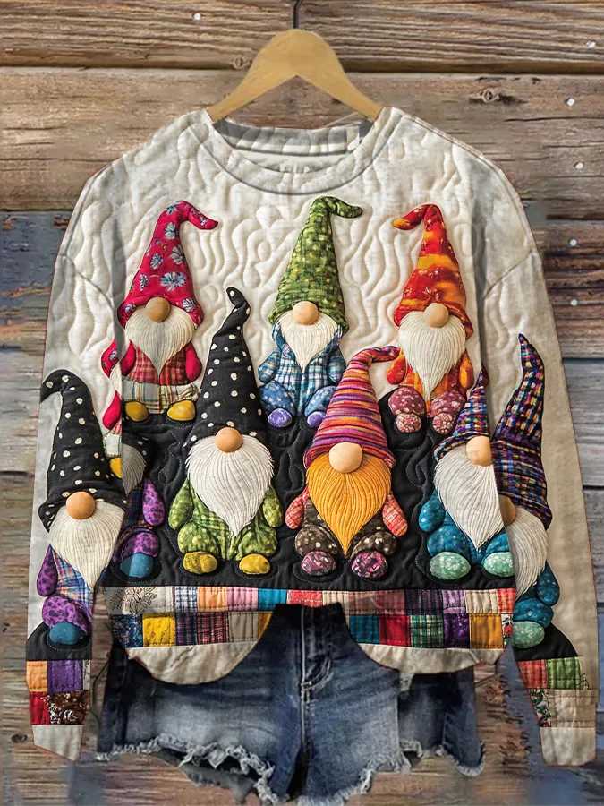 Women's Christmas Seven Gnome Art Print Casual Sweatshirt