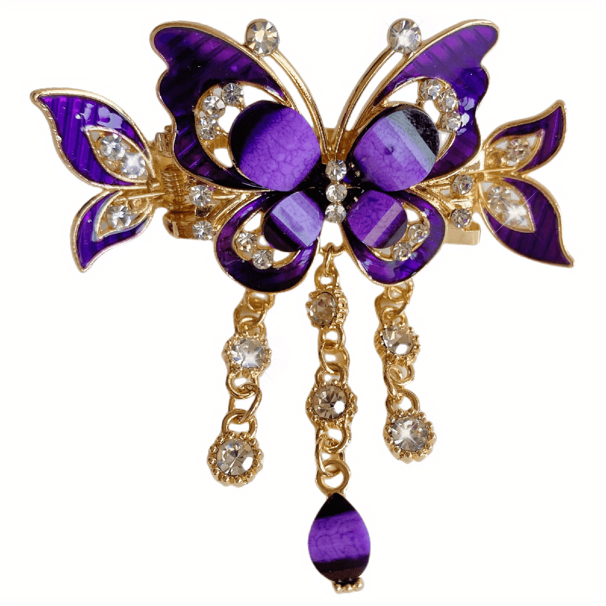 Bling Bling Butterfly Tassel Rhinestone Decor Hair Claw Clip Vintage Boho Ponytail Holder Hair Accessories