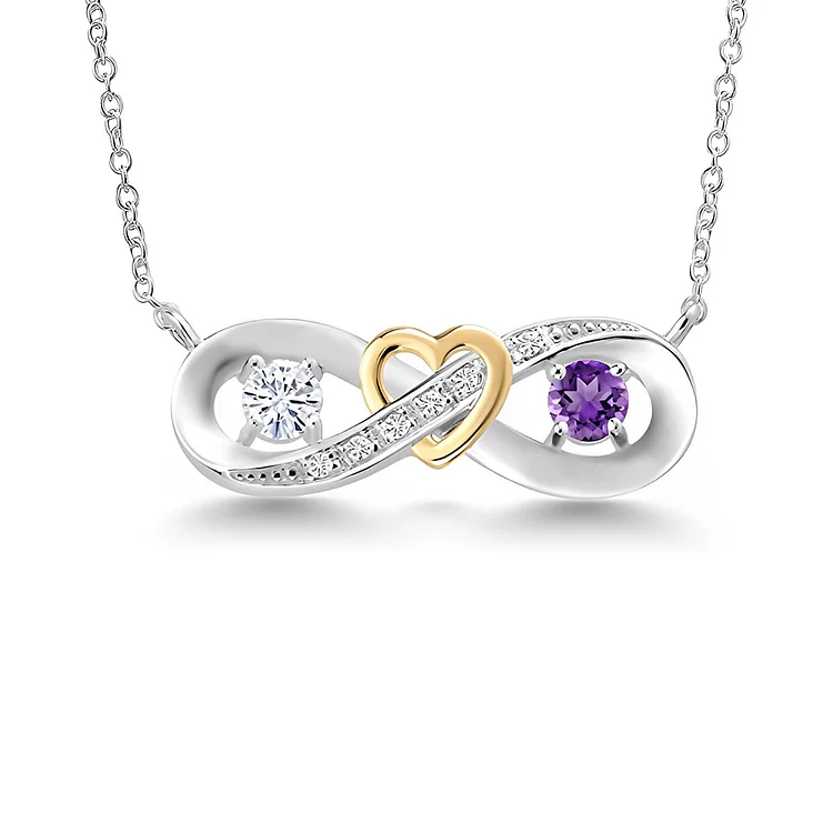 For Mother - Mother And Daughter Forever Linked Together Infinite Heart Birthstone Custom Necklace