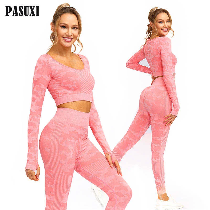 PASUXI Wholesale Camouflage 2pcs Women's Fitness Sports Wear Outdoor Sets Gym Clothing Yoga Sets Fitness Women