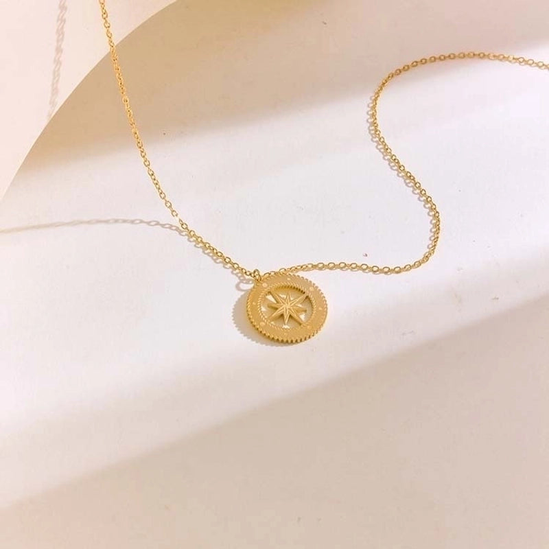 304 Stainless Steel 18K Gold Plated Casual Plating Round Star Pendant Necklace