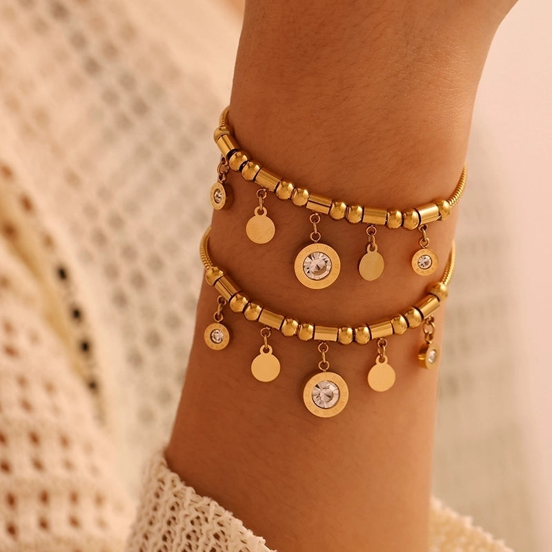 Elegant Roman Numeral 304 Stainless Steel Zircon 18K Gold Plated Plating Bracelets Necklace