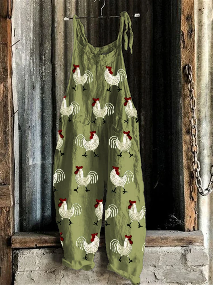 Women's Cute Print Linen Blend Casual Jumpsuit