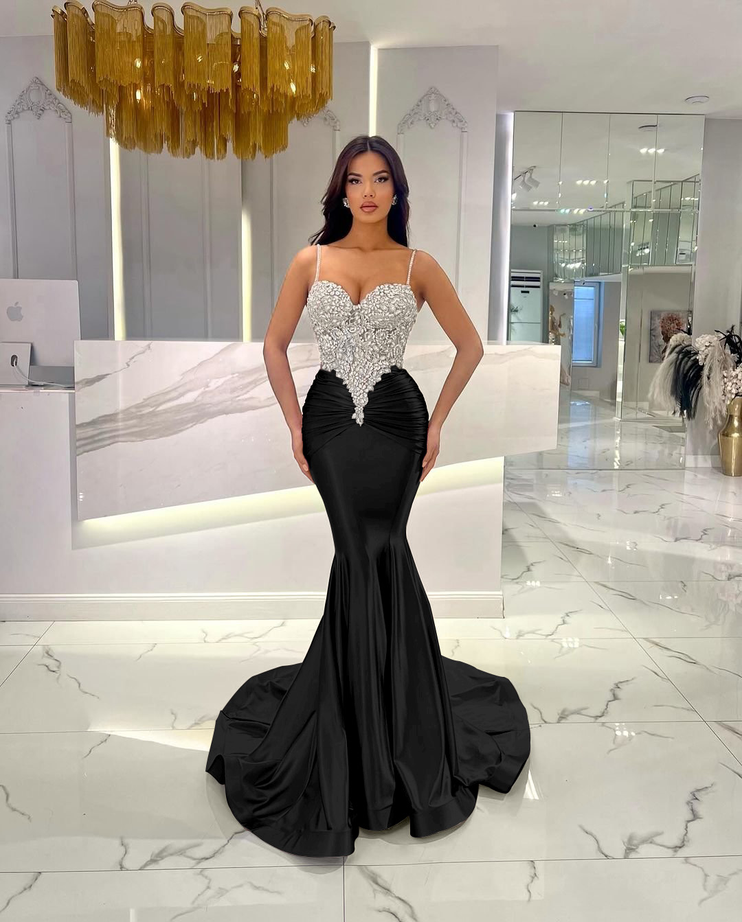 Baby Blue Mermaid Prom Dress Long Sweatheart Sleeveless with Beads YH0076