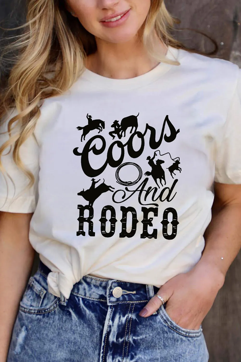 White Western Pattern Letter Print Crew Neck Graphic T-shirt