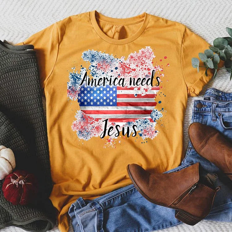 America needs Jesus Round Neck T-shirt-018164