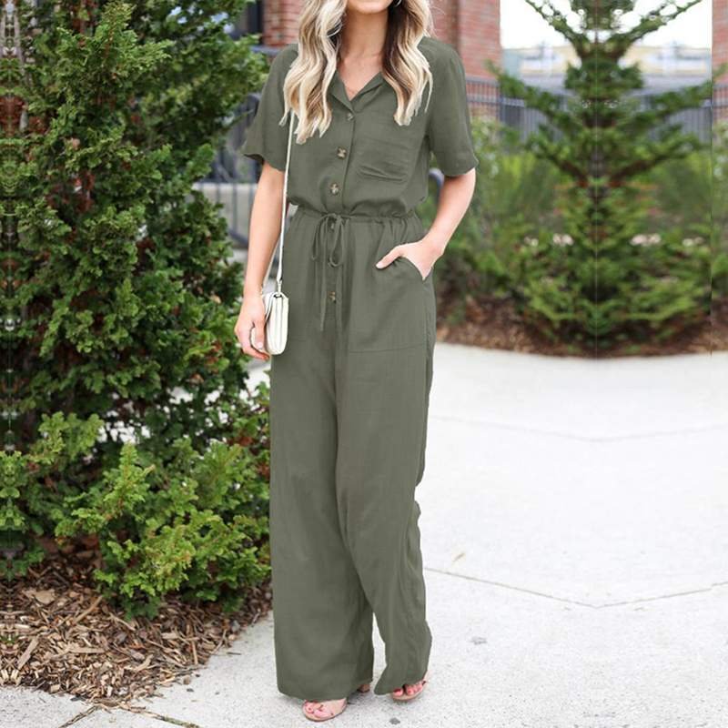 Women's Jumpsuits ZANZEA 2022 Stylish Summer Overalls Casual Short Sleeve Playsuits Female Button Lapel Rompers Oversized Pants