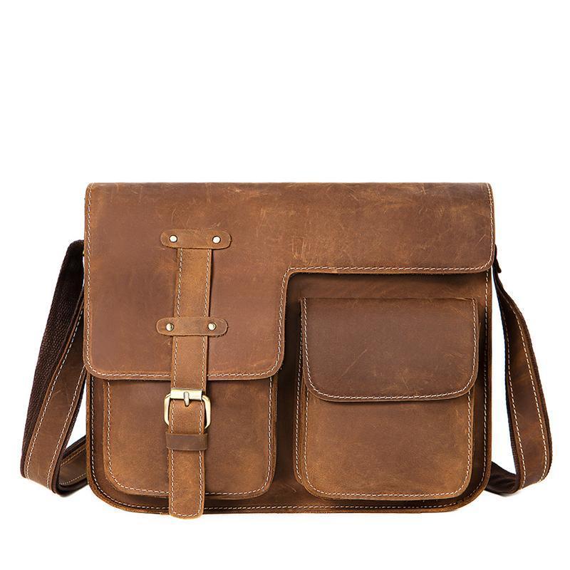 Men's High Quality Leather Shoulder Bag Buckle Closure Crossbody Bag