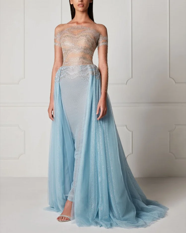 Women's Off-the-shoulder Mesh Sequin Dress