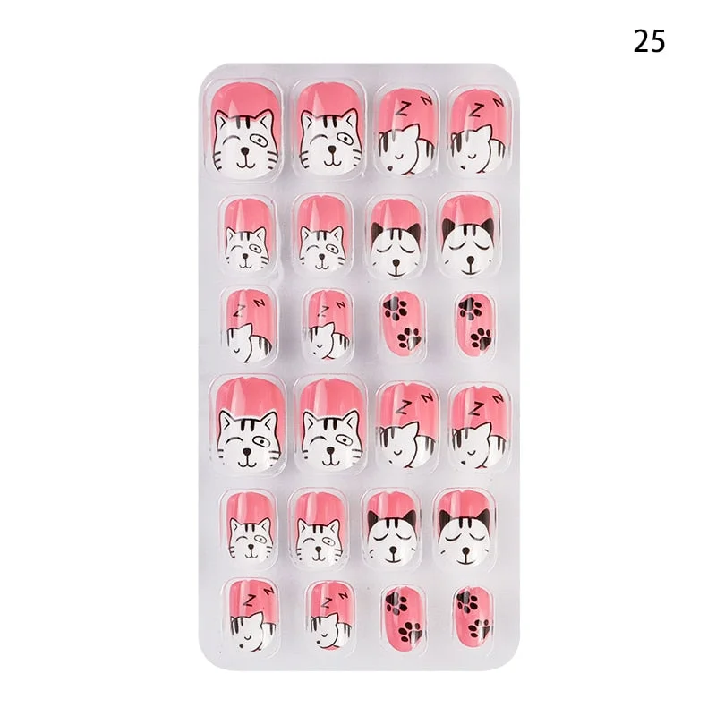 24PCS/box Children/adult Cartoon Candy Fake Nails Full Coverage Self-adhesive Nail Polish Cute Girl Manicure Decoration CL02