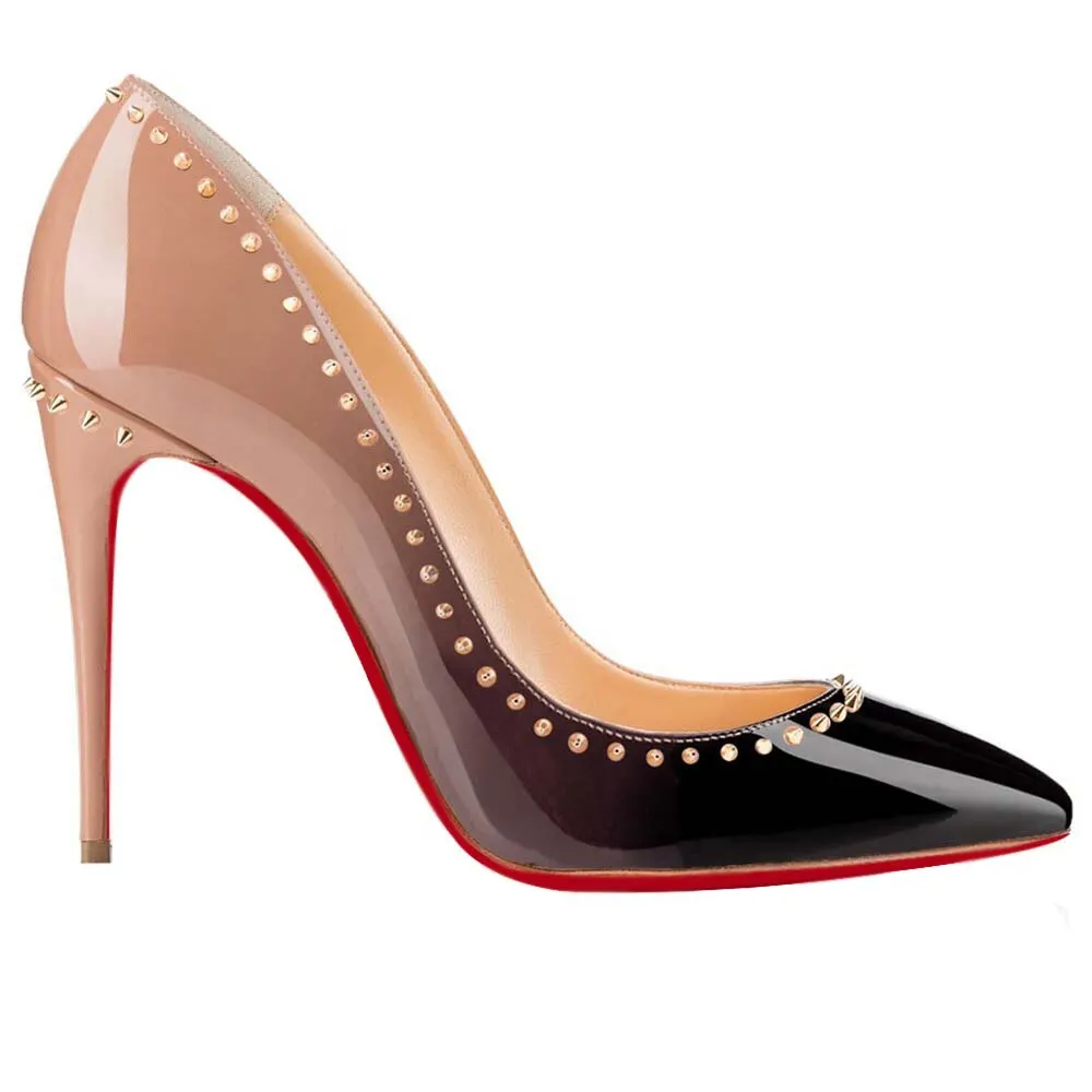 100mm Women's High Heels Red Soles Pumps Party Stilettos With Rivets-vocosishoes