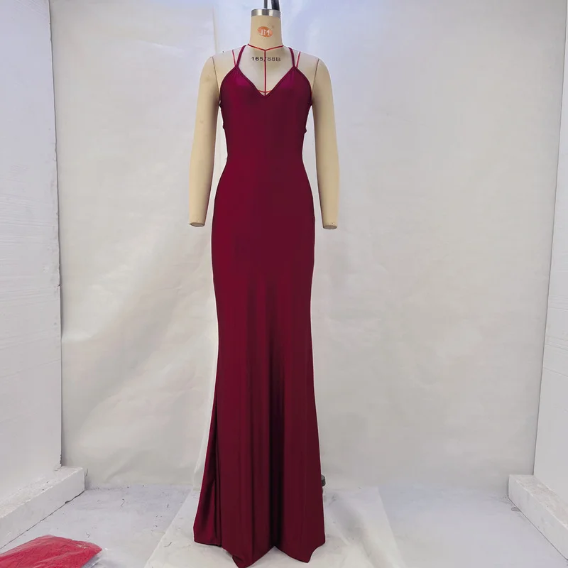 Colourp Colourp Women's Spring / Summer 2024 New Solid Color Sexy Backpack Hip Show Thin Long Sling Dress