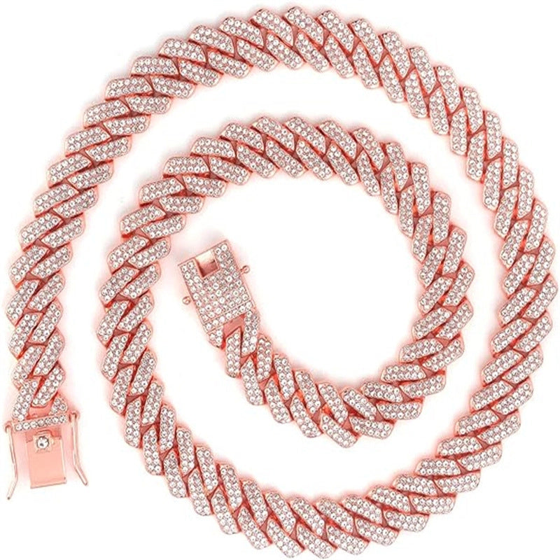 1 Men’s Cool Hipster Hip-hop Hip-hop Rap Accessories Full Of Diamond Large Gold Chain Cuban Chain Necklace