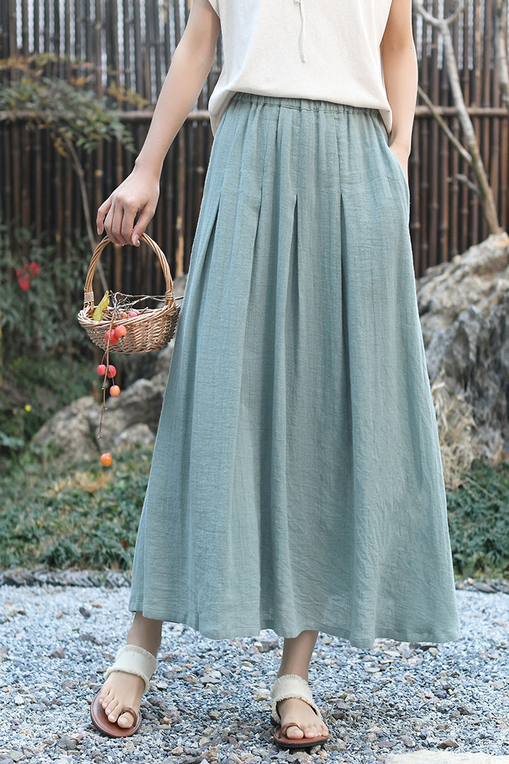 VintageInspired Chinese Style High-Waisted Linen Skirt for Wome
