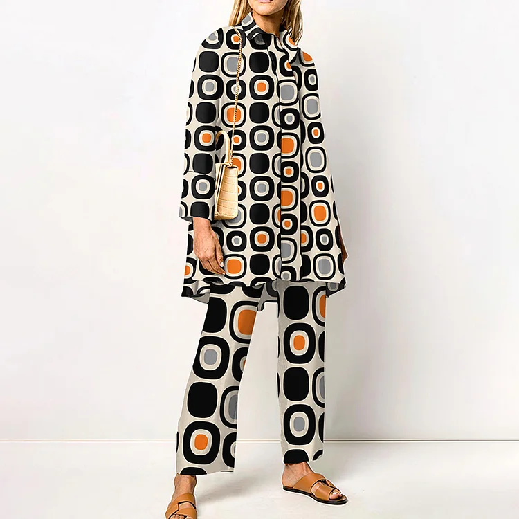 Fashion Contrast Geometric Print Two Piece Set