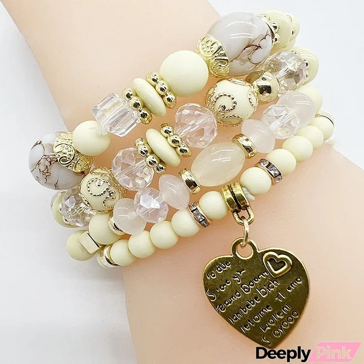 Women Retro Bohemian Heart Pendant Multi-Layer Beaded Bracelet