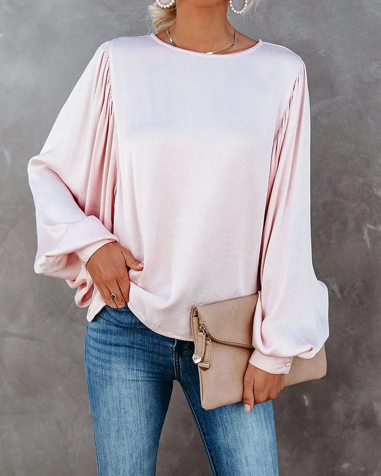 Solid Bloomer Sleeve Loose Blouse P14918