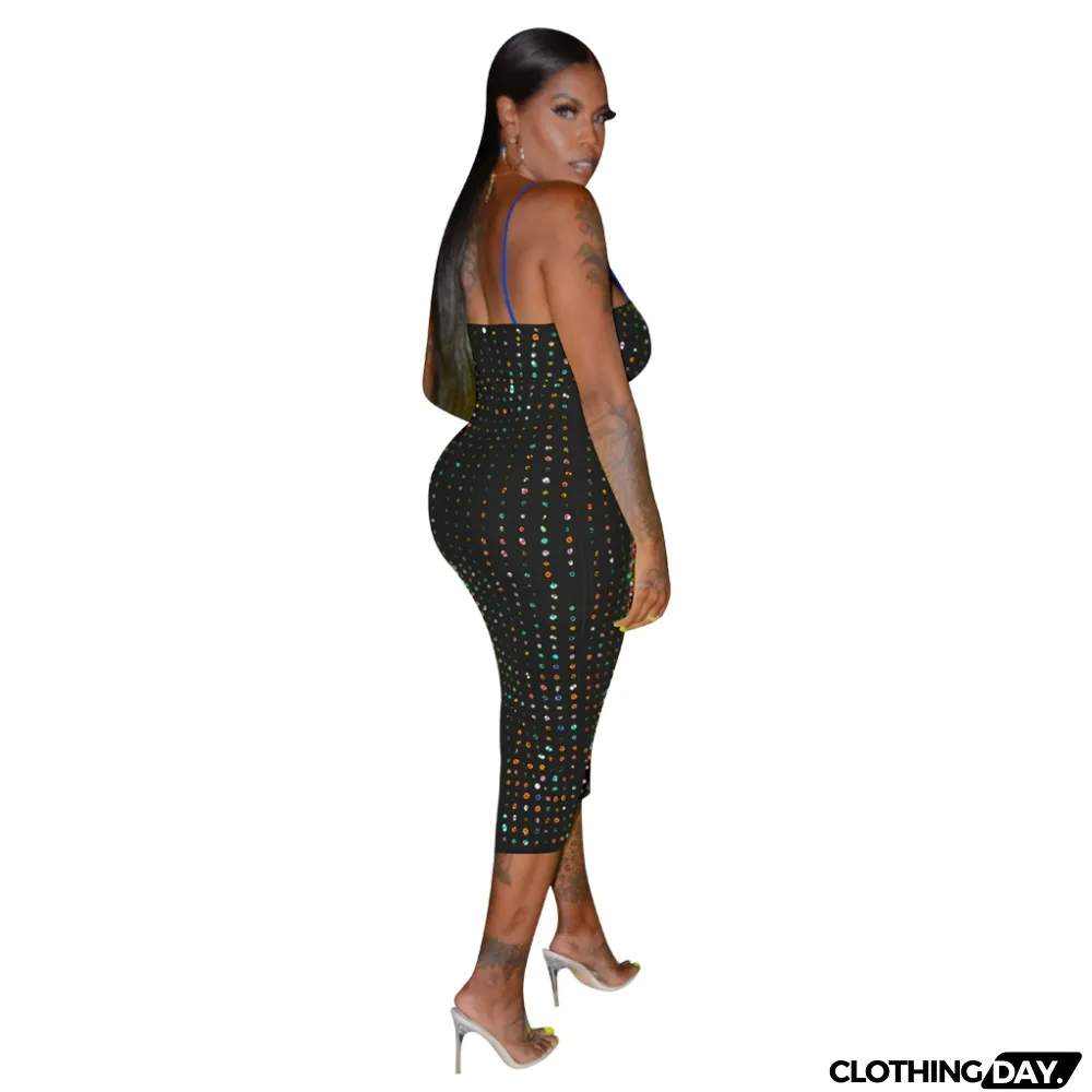 Sexy Beaded Strap Midi Dress
