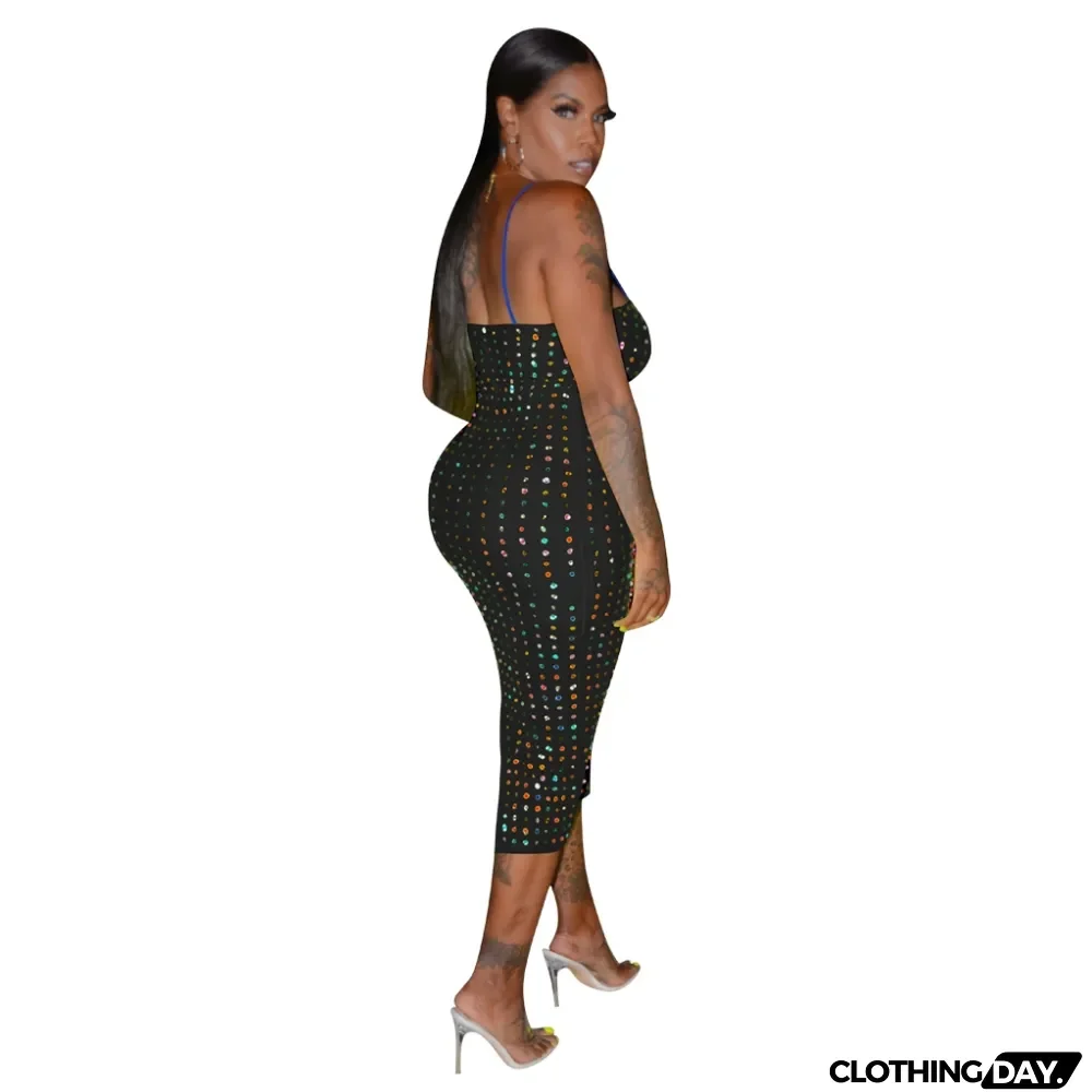 Sexy Beaded Strap Midi Dress