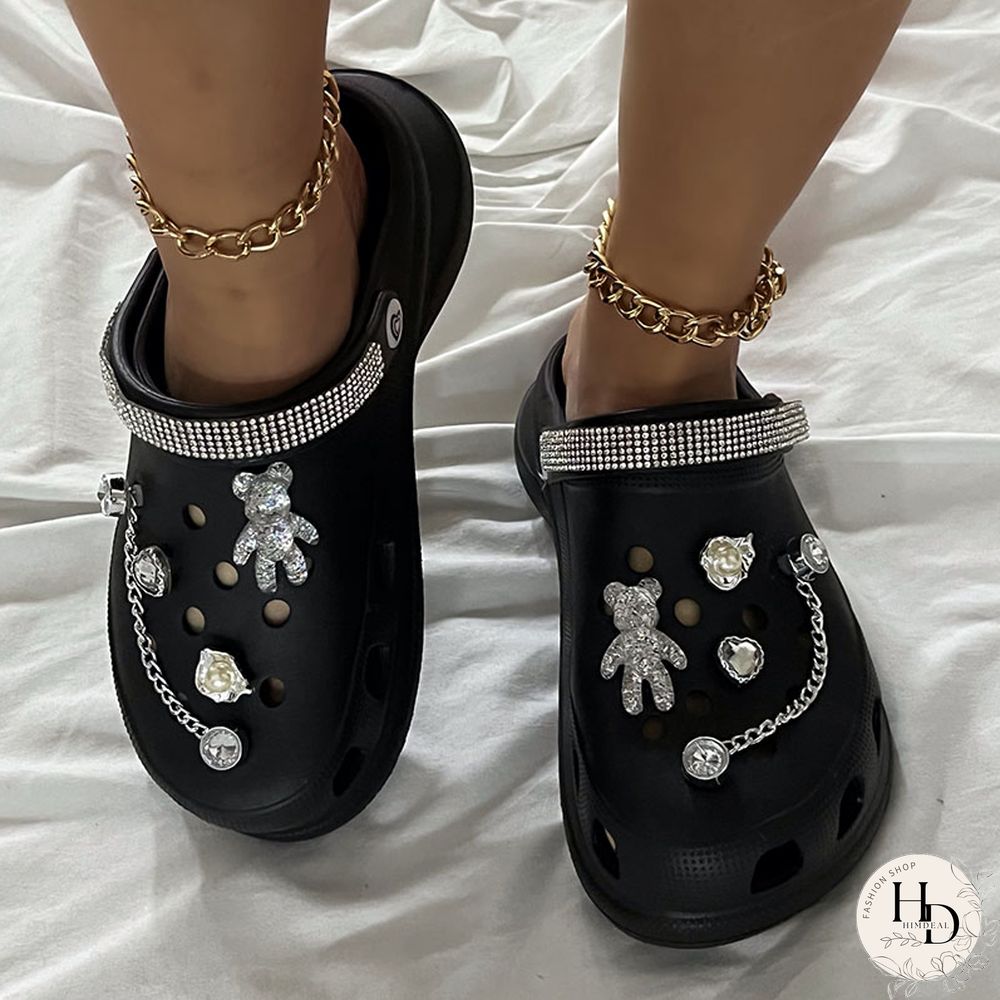 Black Fashion Casual Hollowed Out Patchwork Round Comfortable Shoes