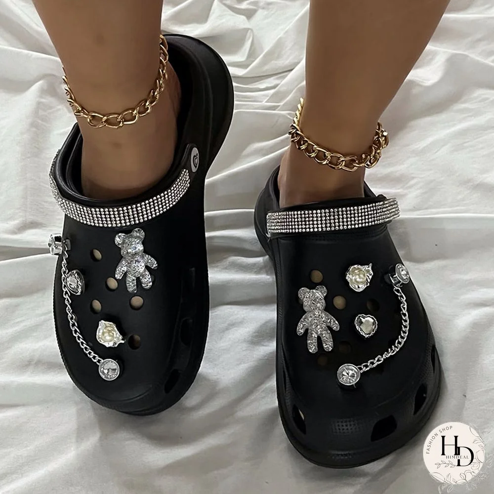 Black Fashion Casual Hollowed Out Patchwork Round Comfortable Shoes