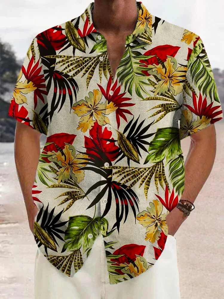 Mens Hawaiian flower print Plus Size Shirt 28