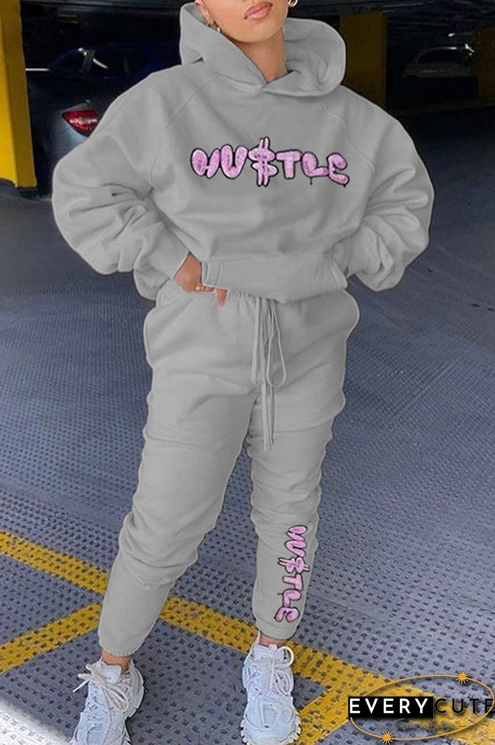 Fashion Casual Letter Print Letter Hooded Collar Long Sleeve Two Pieces