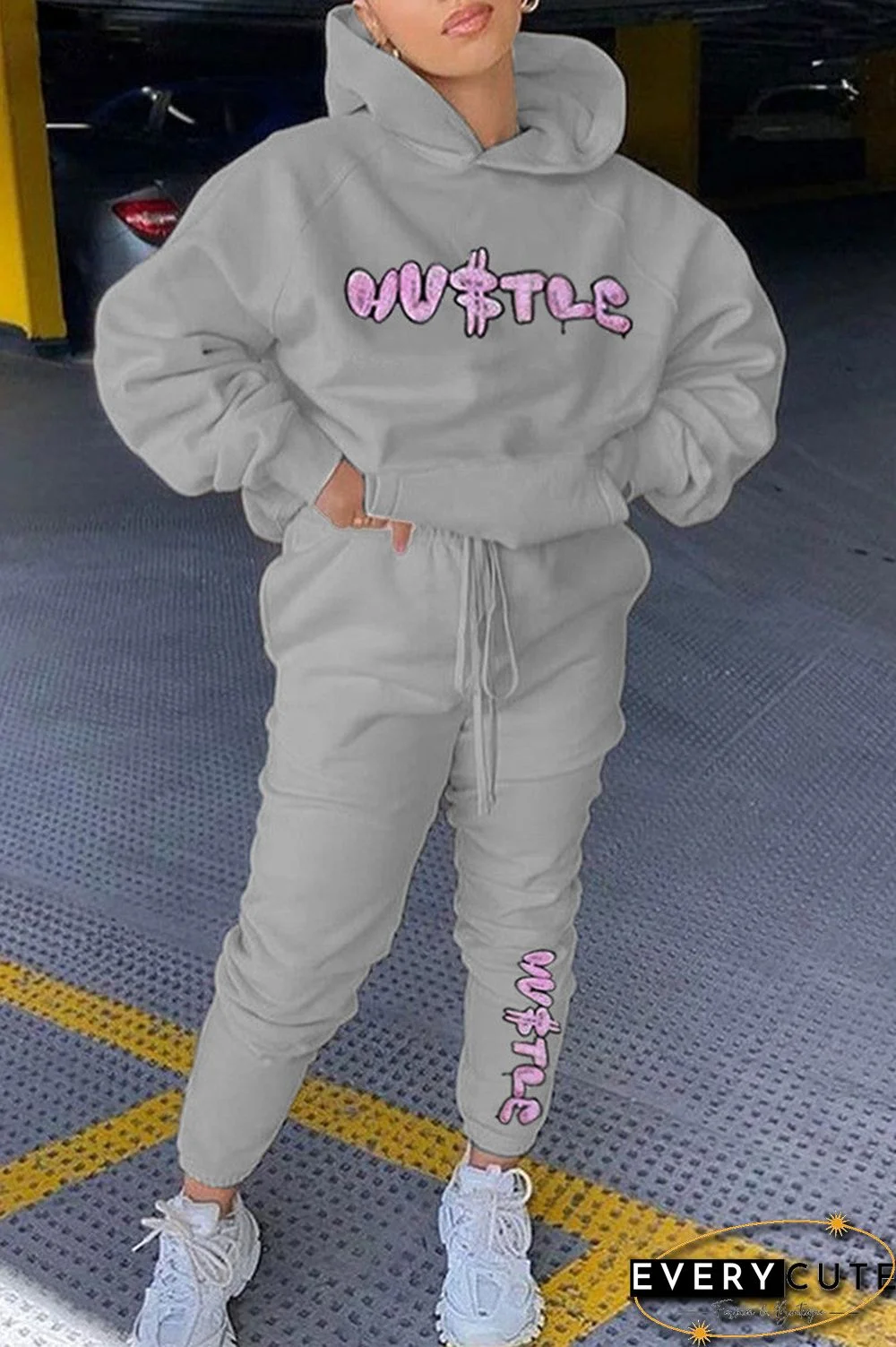 Fashion Casual Letter Print Letter Hooded Collar Long Sleeve Two Pieces