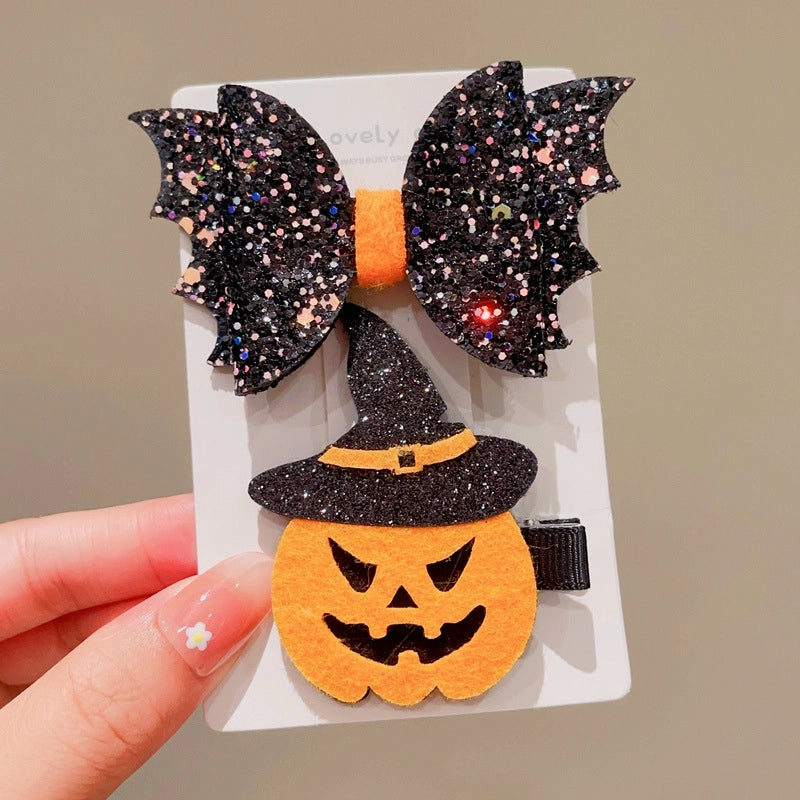 Halloween Cute Funny Women’s Pumpkin Cat Bow Knot Hair Clip