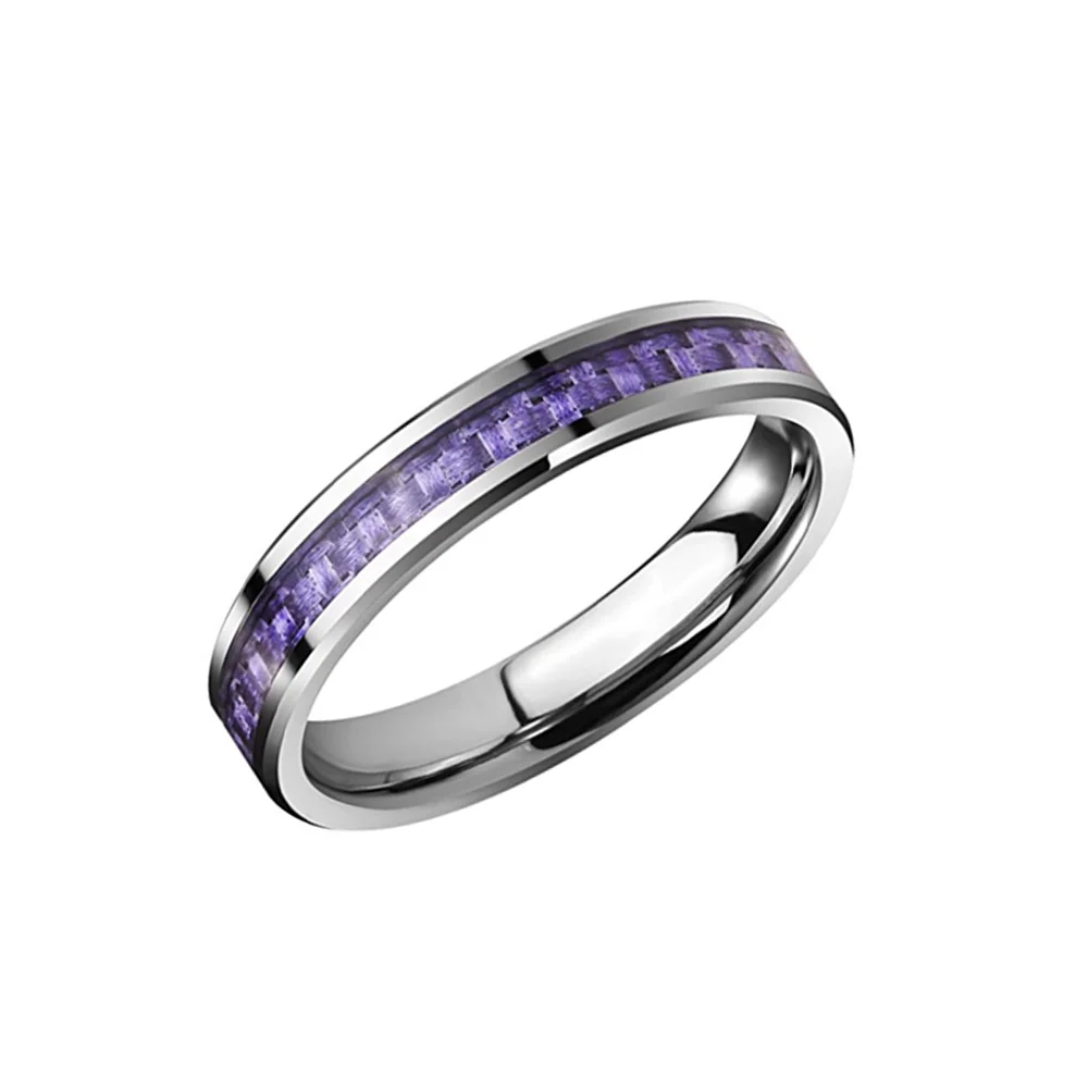 4MM 6MM 8MM Women's Tungsten Carbide Purple Carbon Fiber Inlay Wedding Bands