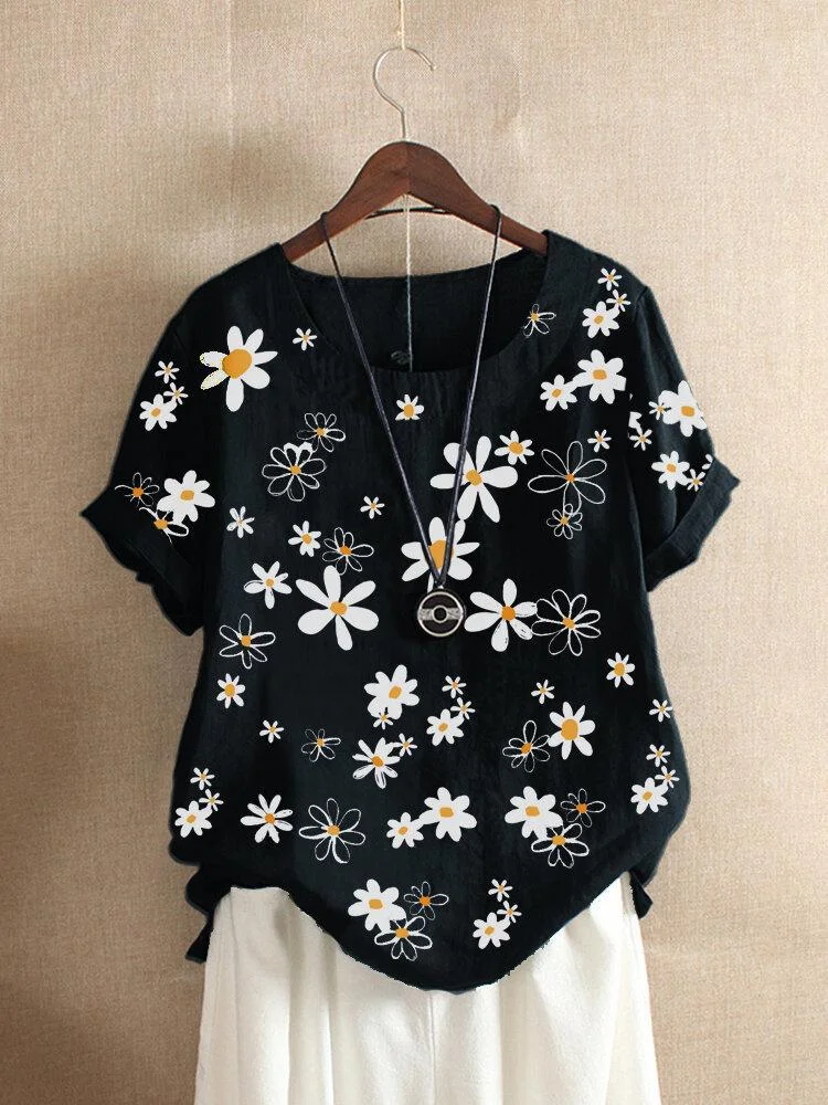 Loose Casual Floral Print Short-Sleeved T-Shirt
