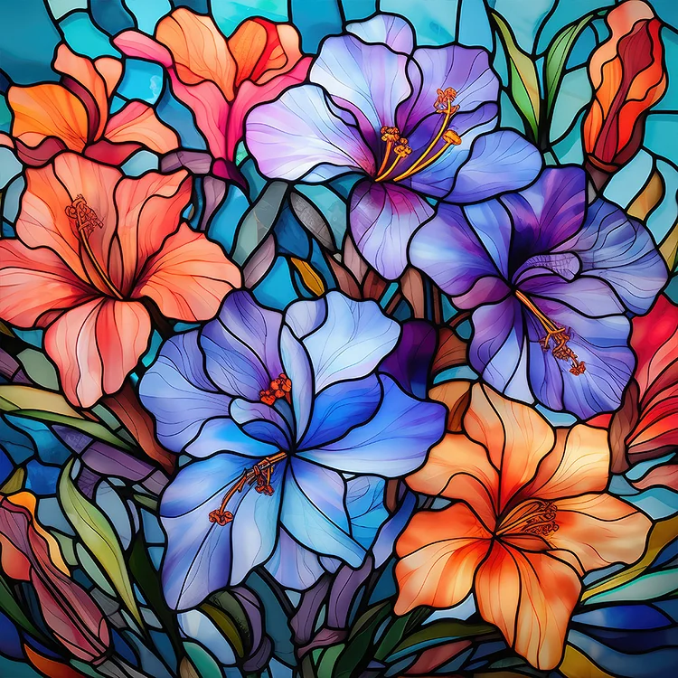 Full Round Drill Diamond Painting -Glass Painting Colorful Flowers - 30*30cm