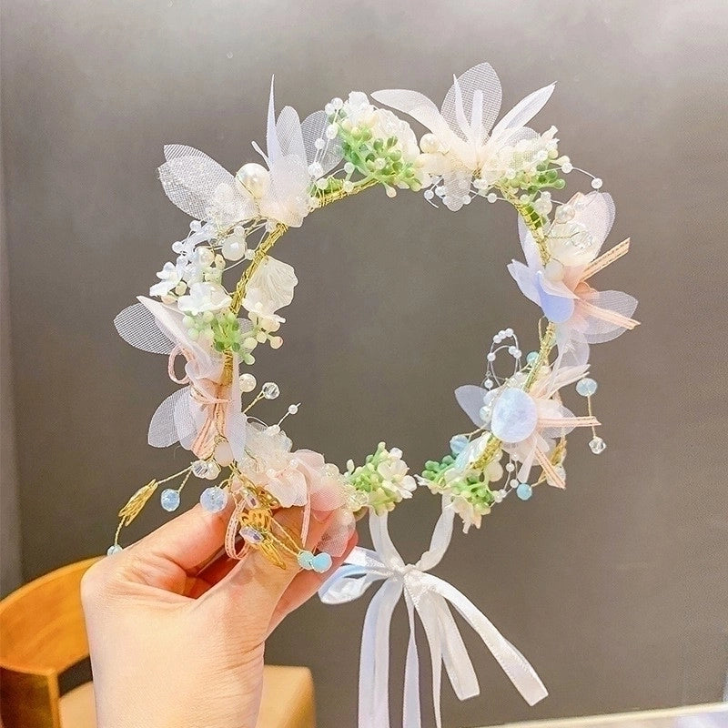 Super Fairy Beauty Children’s Headwear Beautiful Wreath Head Flower Children’s Hair Accessories Mori Girls’ Performance Host Holiday Wristlet Hair Hoop