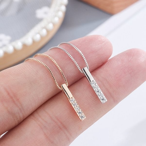 Exquisite Fashion 925 Sterling Silver Necklace Shiny Zircon Simple Long Geometric Pendant Clavicle Chain Diamond Necklace Engagement Necklace Anniversary Gift Valentine's Day Gift Necklace for Women - Shop Trendy Women's Fashion | TeeYours
