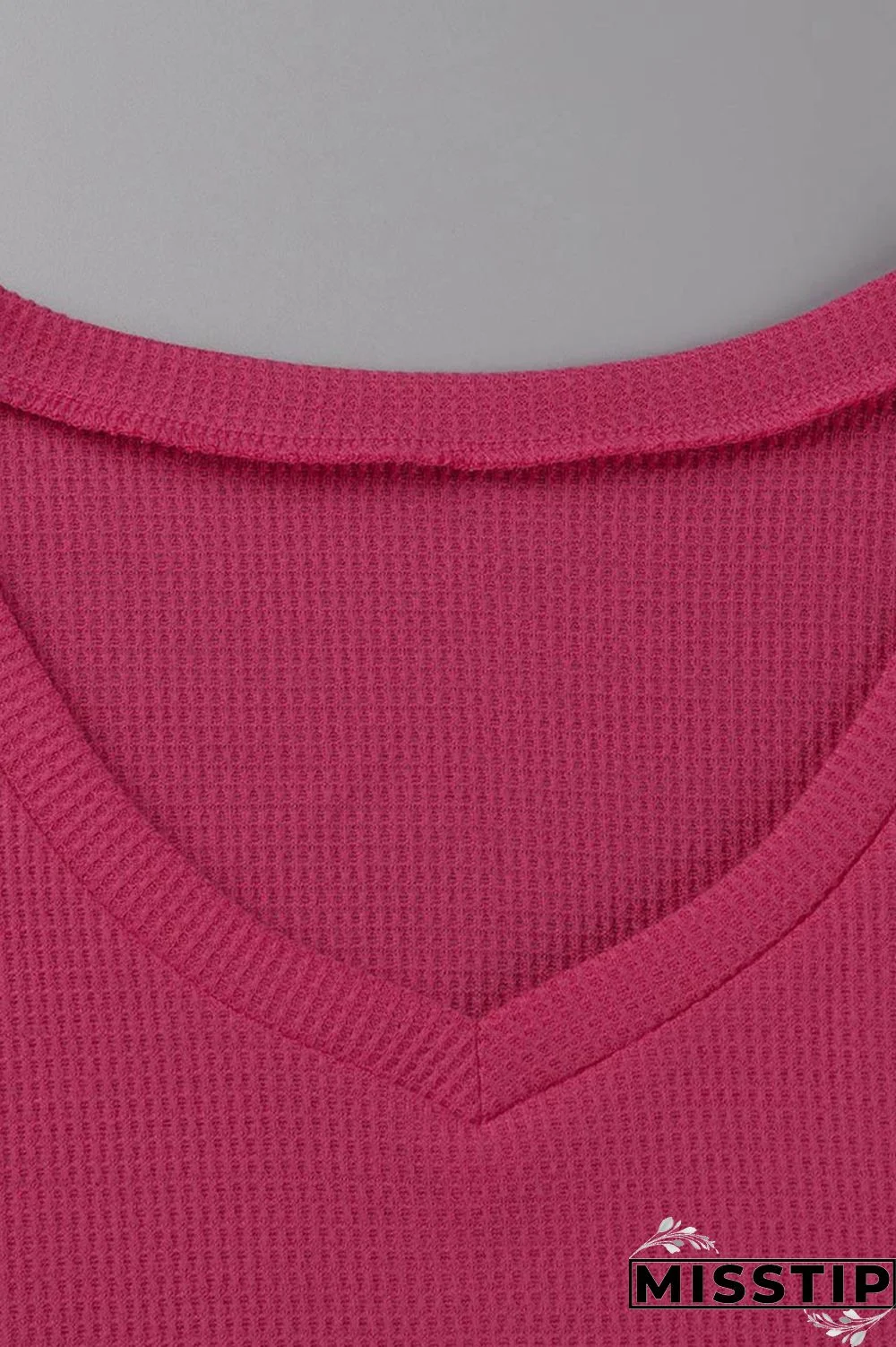 Rose Red Casual Solid Patchwork Slit V Neck Plus Size Two Pieces