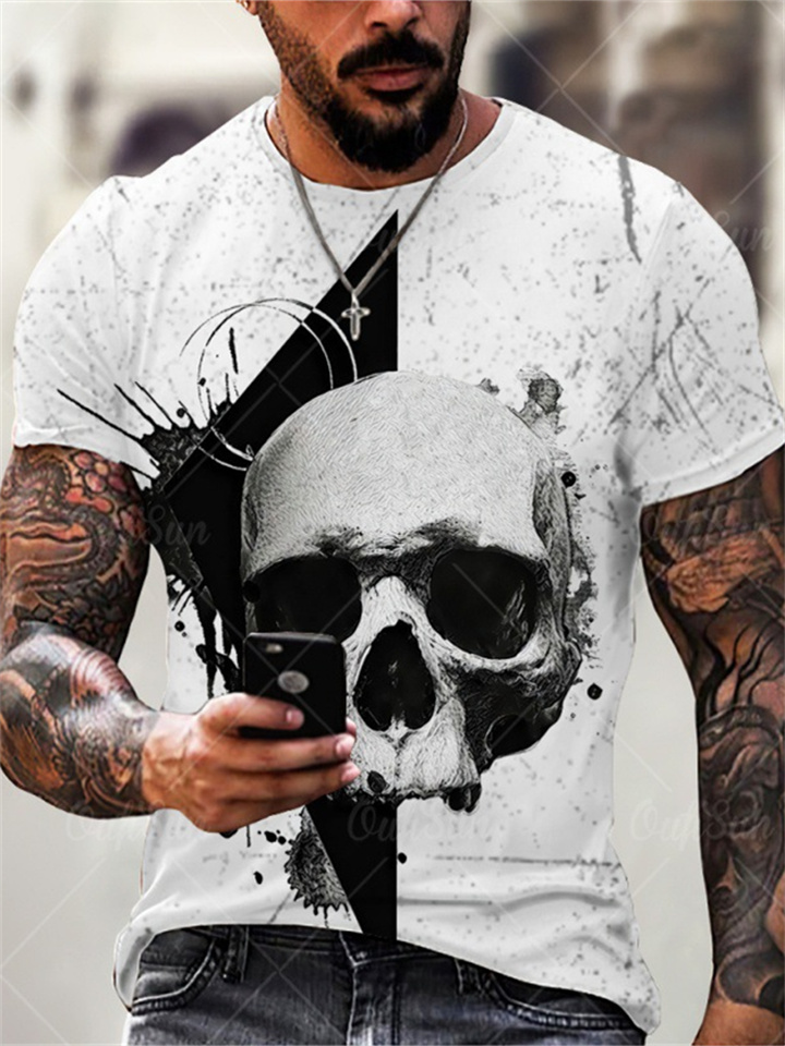 Summer New Men's Skull 3D Printing T-shirt Casual Short-sleeved Hip-hop T-shirt