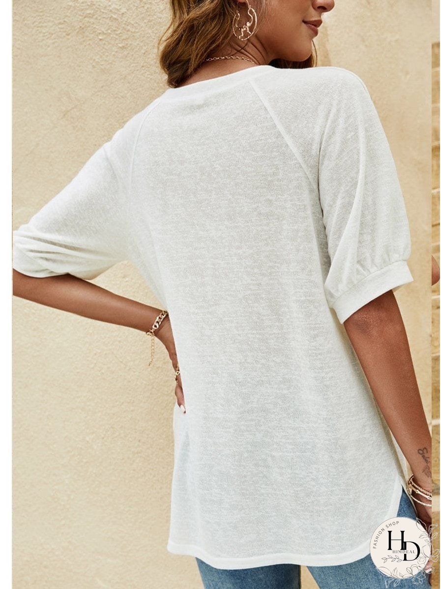 Women's Casual Button Detail Half Sleeve T-Shirt