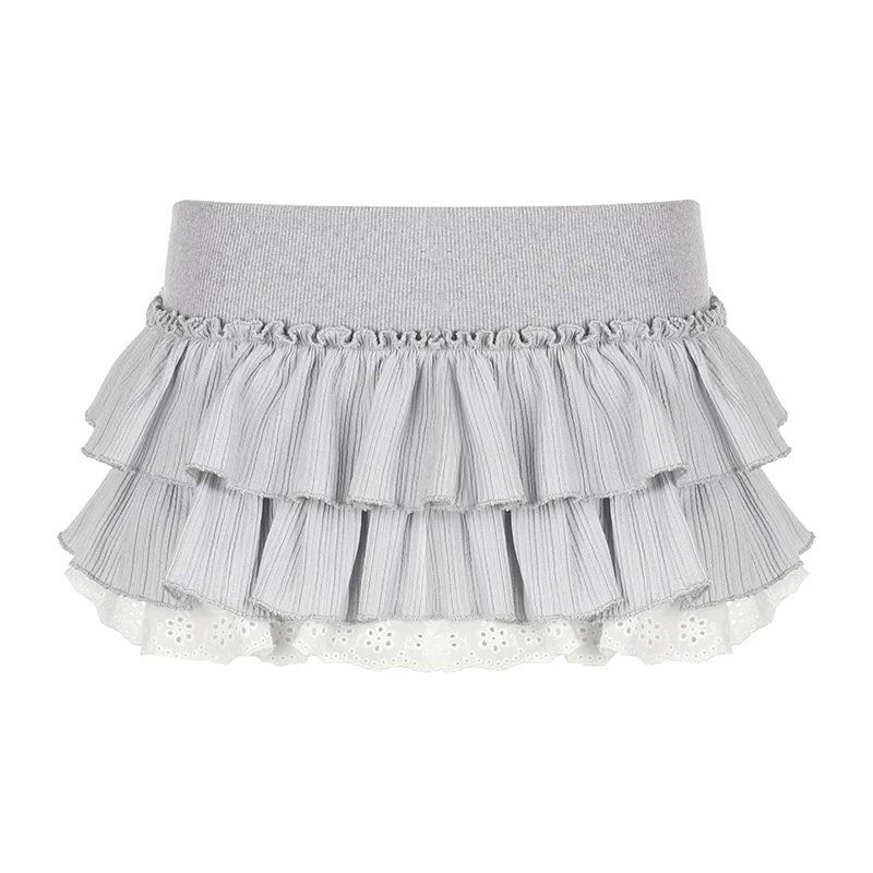 Colourp Colourp Sweet And Spicy Wind Splicing Wood Ear Girl Cake Skirt New Low Waist Solid Color Half Body Short Skirt